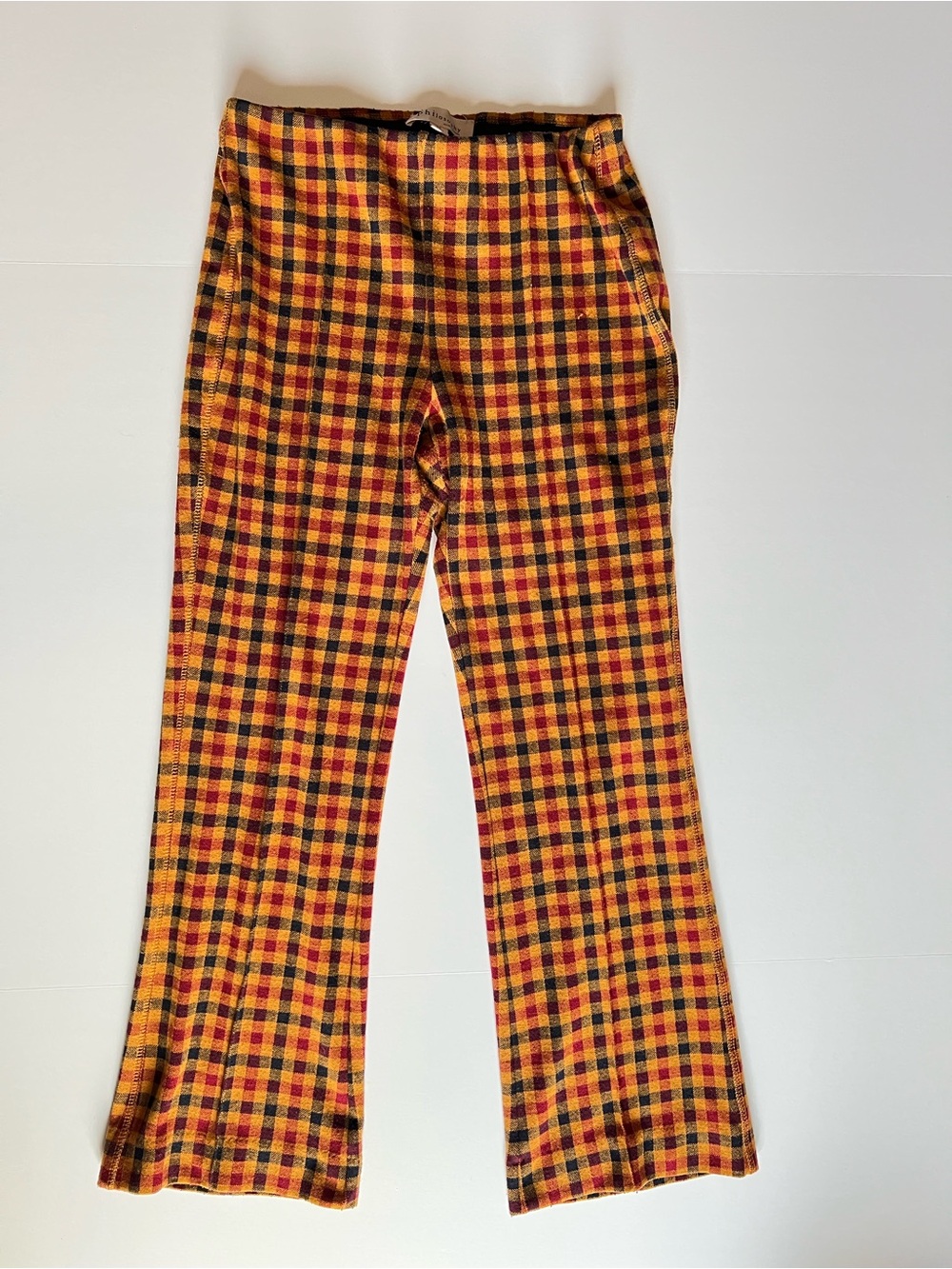 Philosophy Plaid Knit Flared Pants in Yellow, Red & Navy